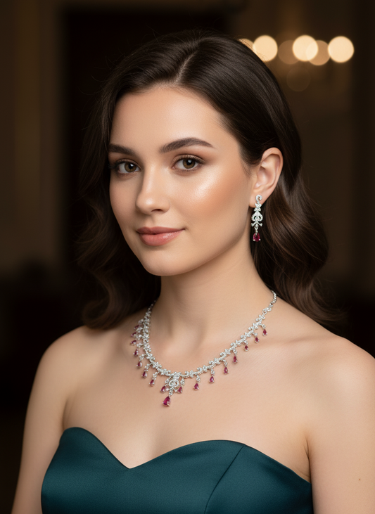 Blush Pink AD Necklace Set