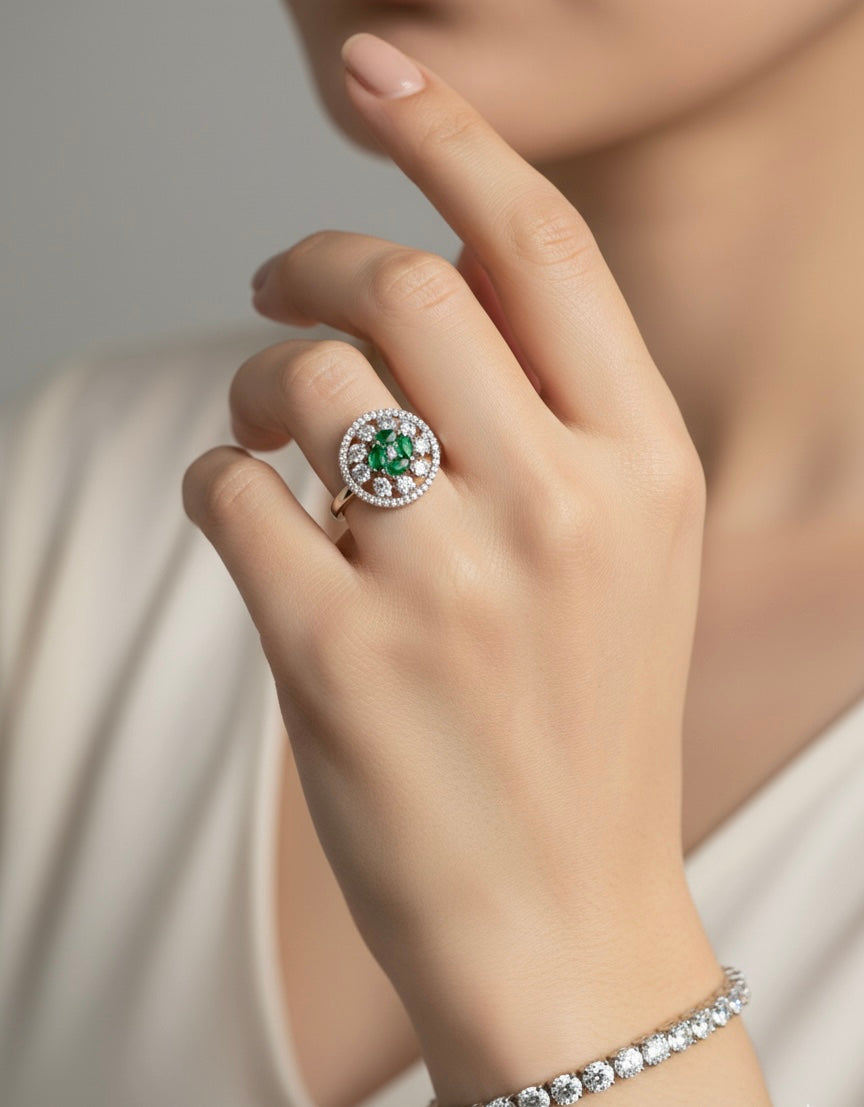 Emerald bloom AD ring