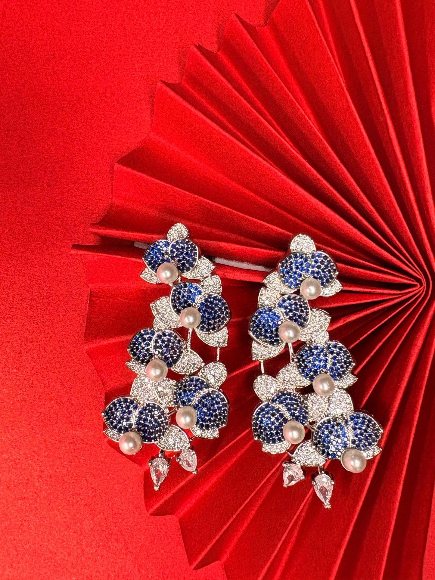 Royal Blue Meshwork AD Earrings