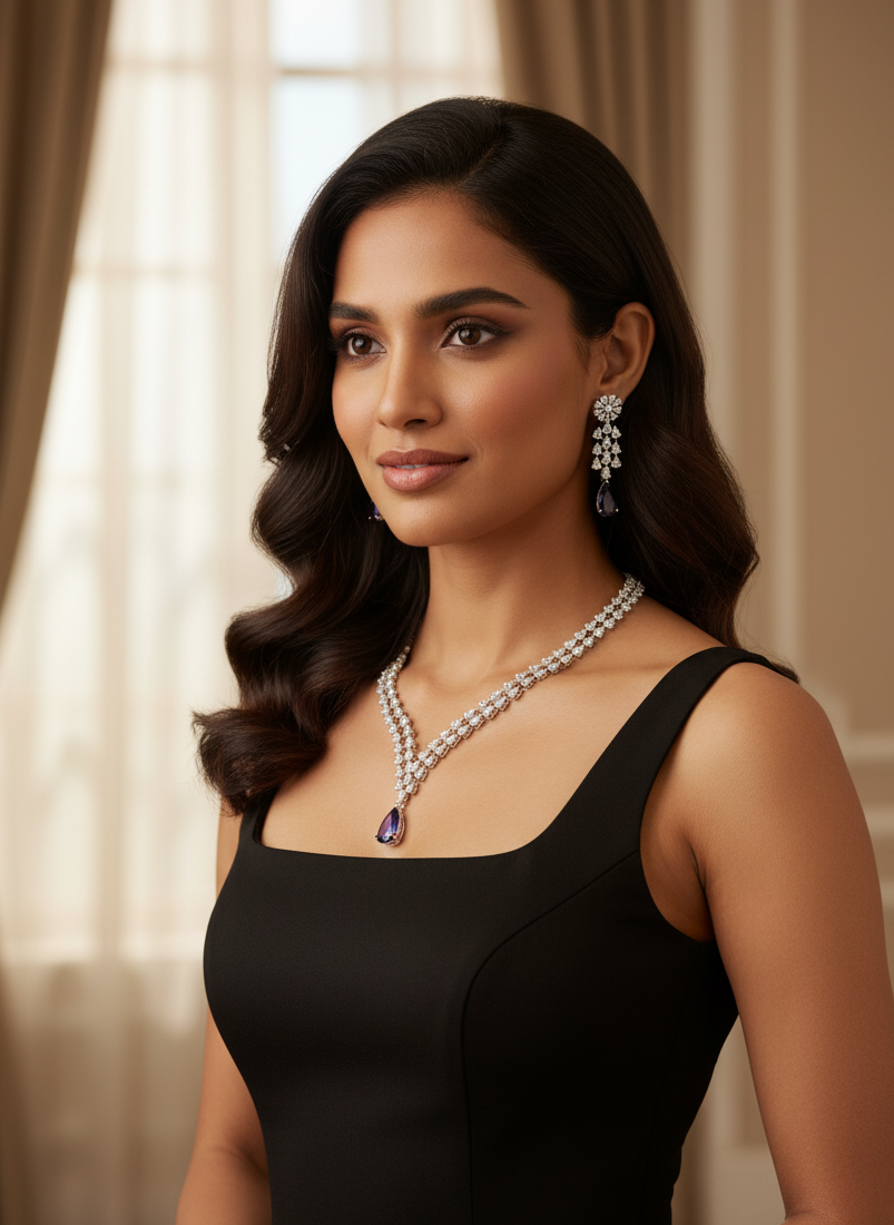 Purple AD Necklace Set -Band