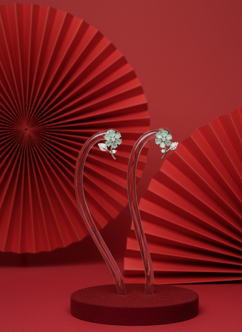 Mint Green Flower AD Earrings