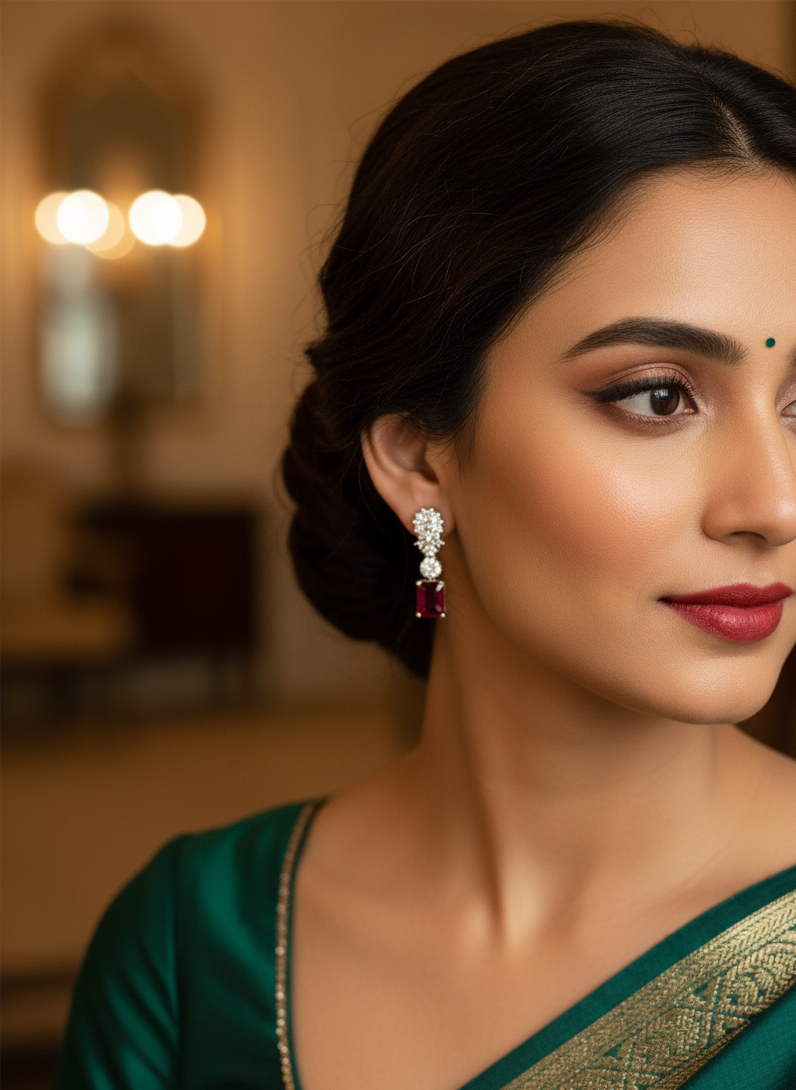 Cherry Bloom Red AD Earrings