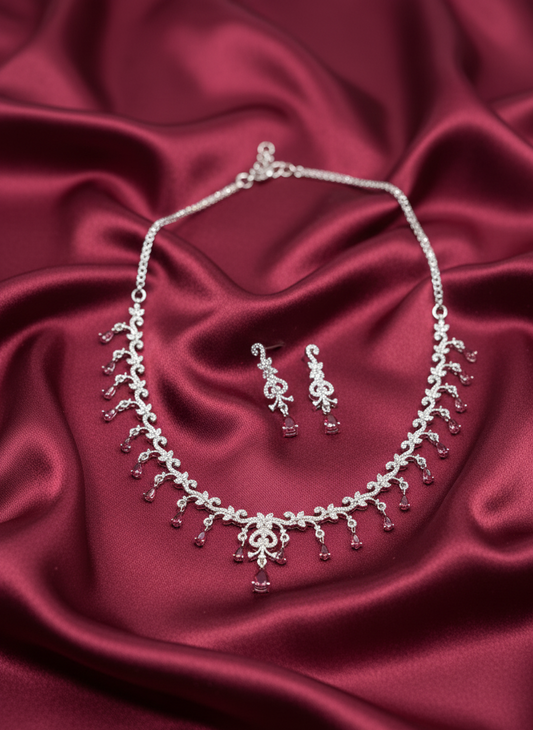 Blush Pink AD Necklace Set