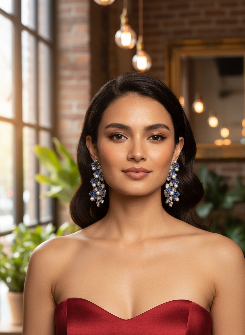 Royal Blue Meshwork AD Earrings