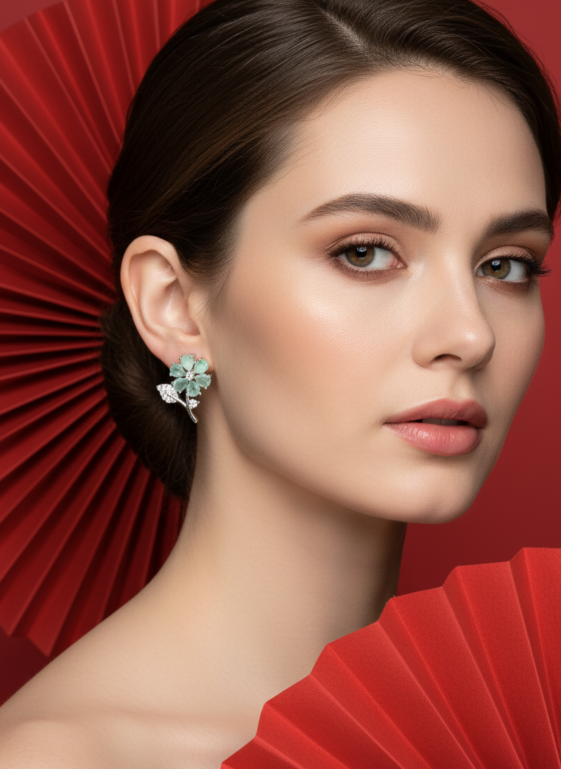 Mint Green Flower AD Earrings
