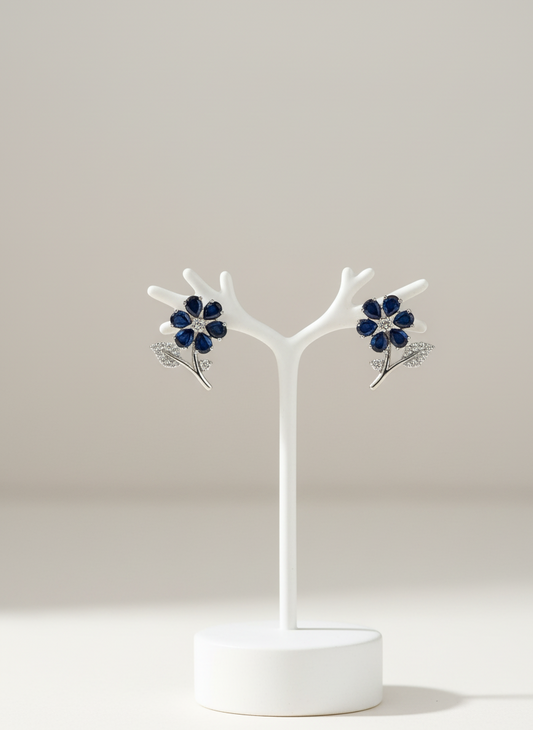 Royal Blue Flower AD Earrings