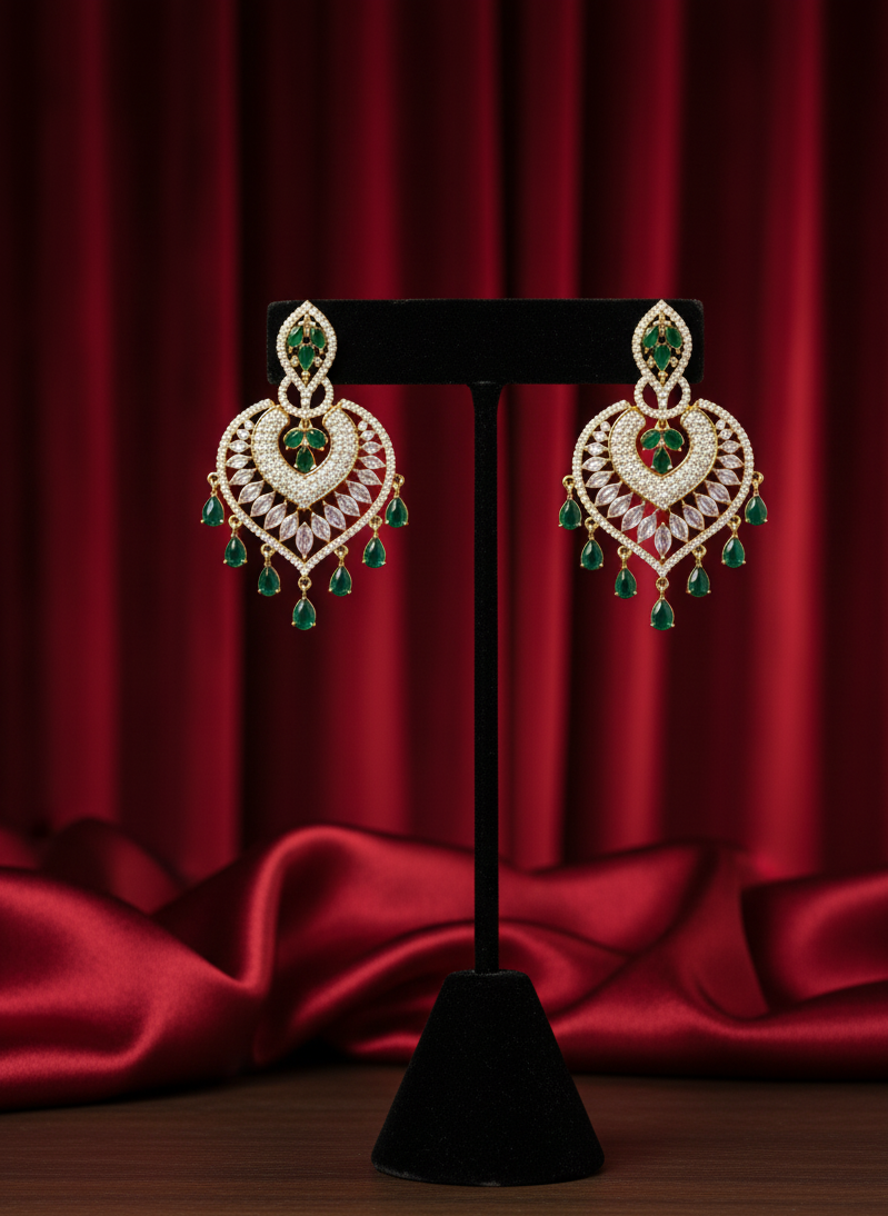 Emerald Gold Plated AD Earrings