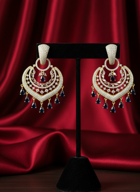 Indigo Gold Plated AD Earrings