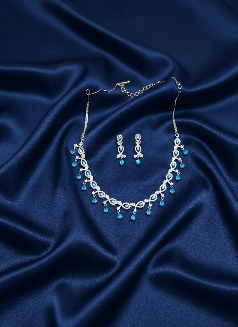 Moonlit Blue AD Necklace Set