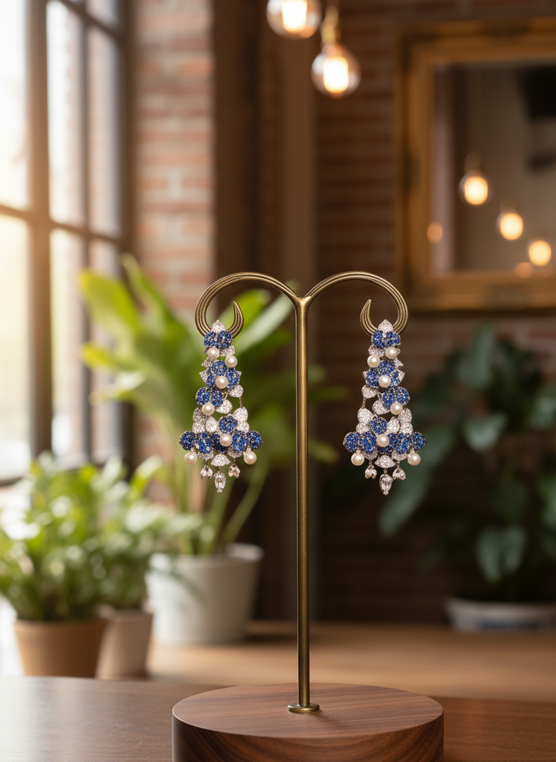 Royal Blue Meshwork AD Earrings