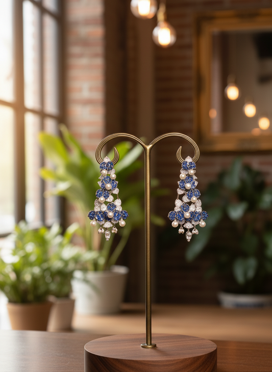Royal Blue Meshwork AD Earrings