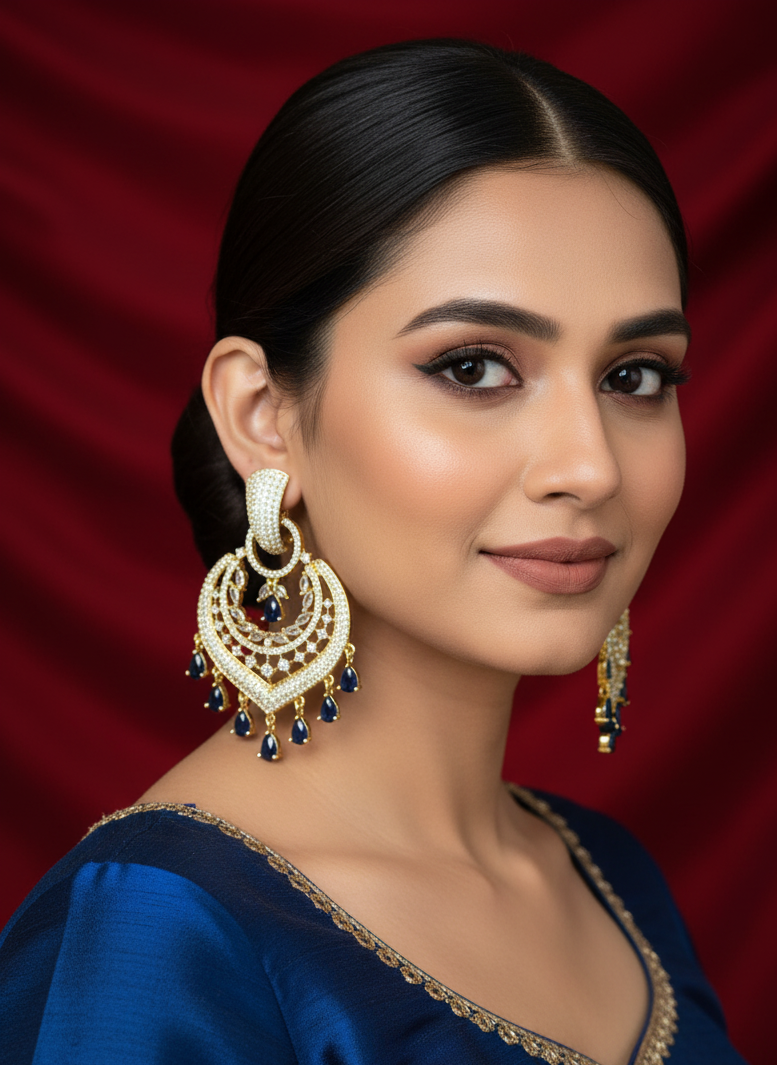 Indigo Gold Plated AD Earrings