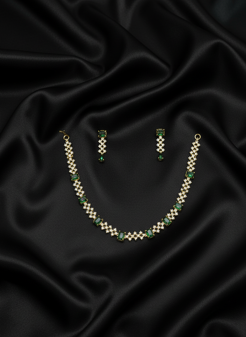 Emerald Green-Golden AD Jewelry Set