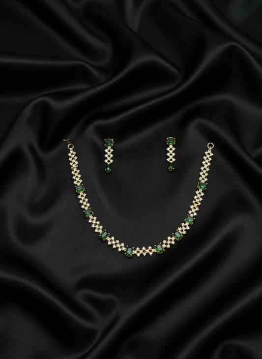 Emerald Green-Golden AD Jewelry Set