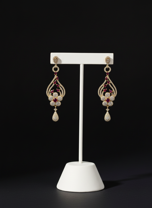 Ruby Pink Flower Earrings