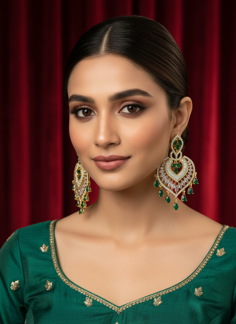 Emerald Gold Plated AD Earrings