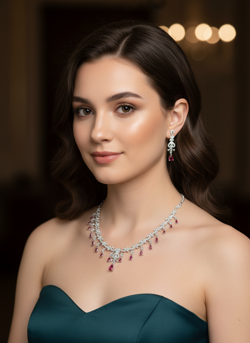 Blush Pink AD Necklace Set