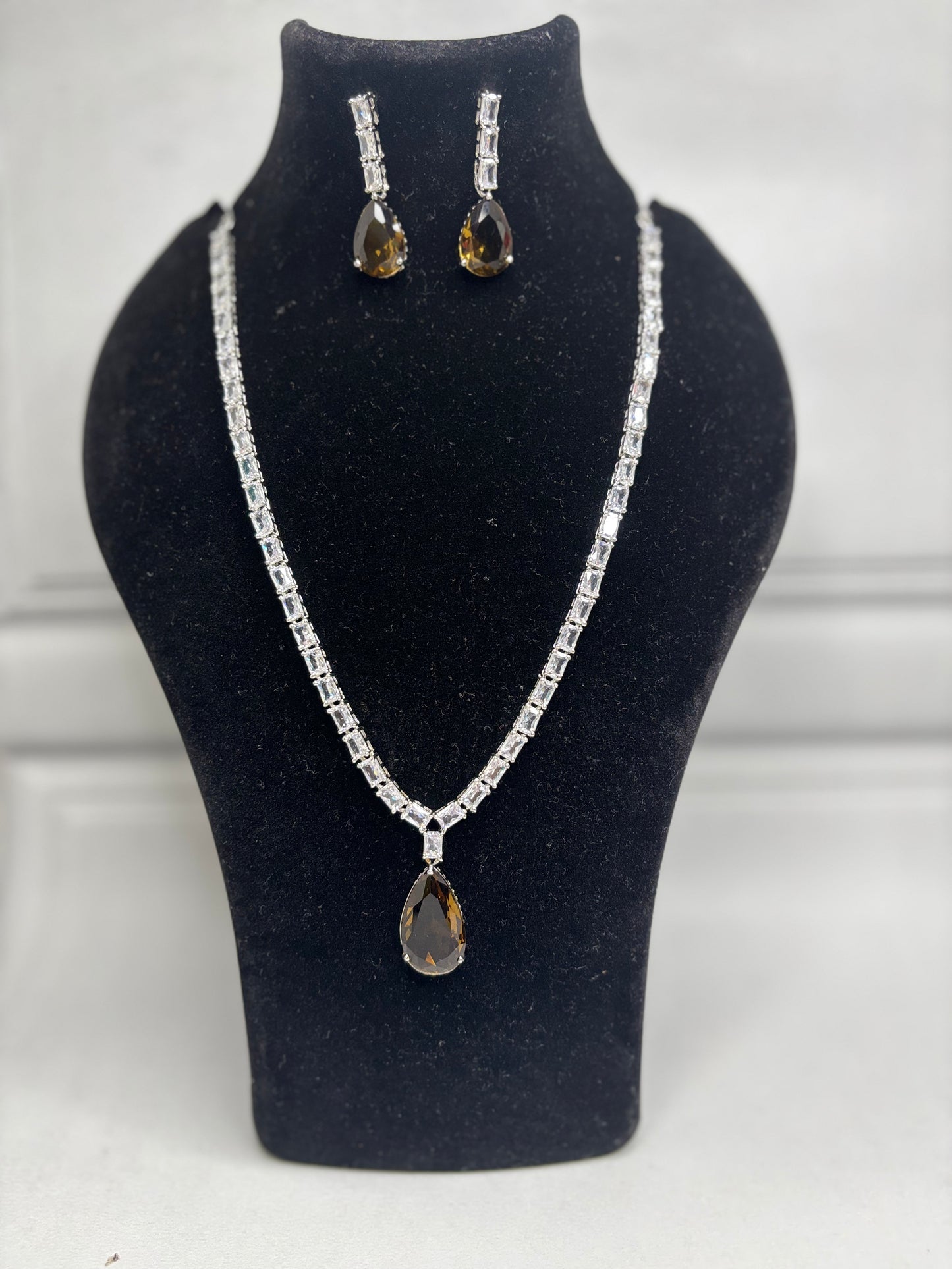 Olive Green AD Long Necklace Set