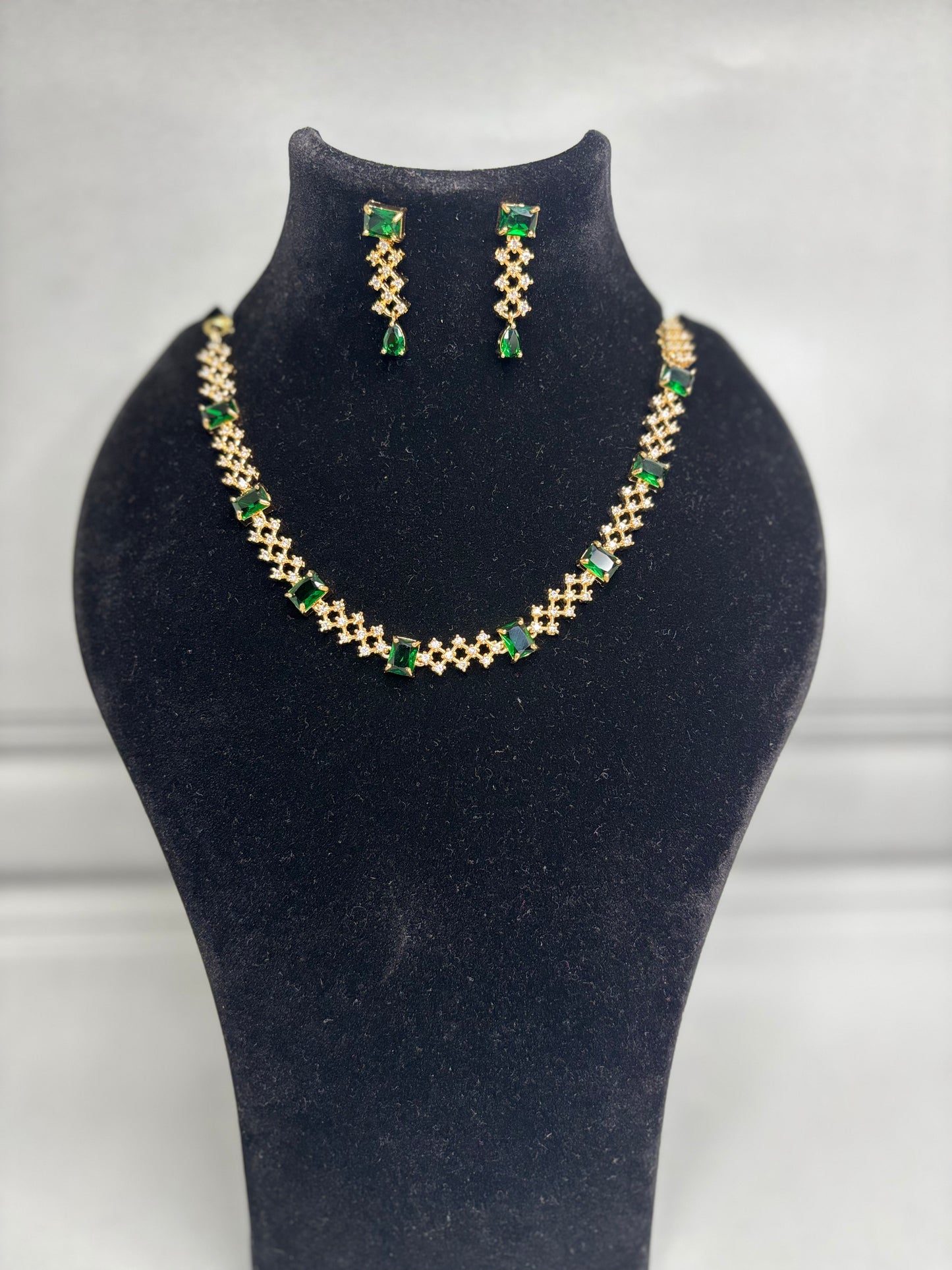 Emerald Green-Golden AD Jewelry Set