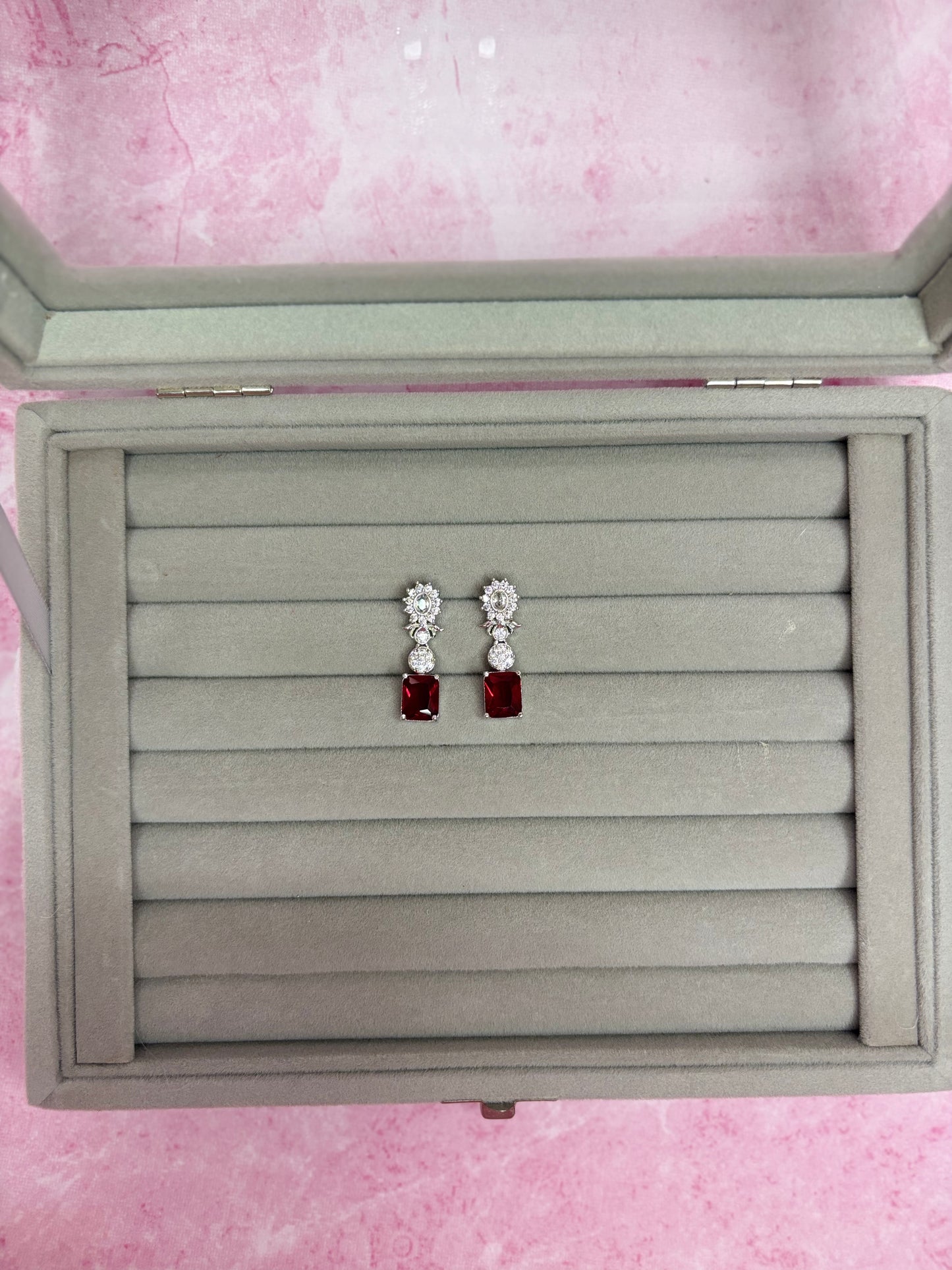 Cherry Bloom Red AD Earrings
