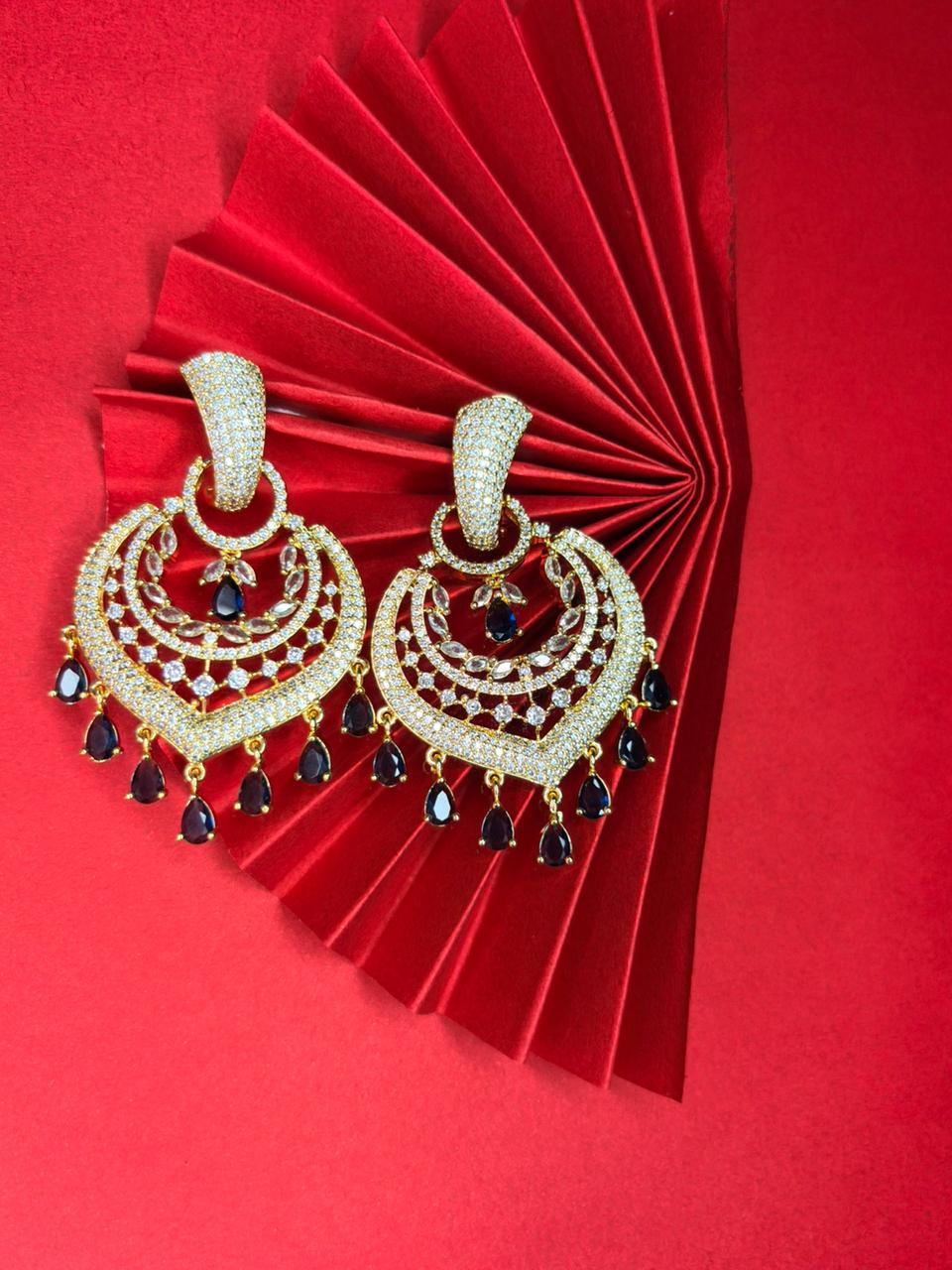 Indigo Gold Plated AD Earrings