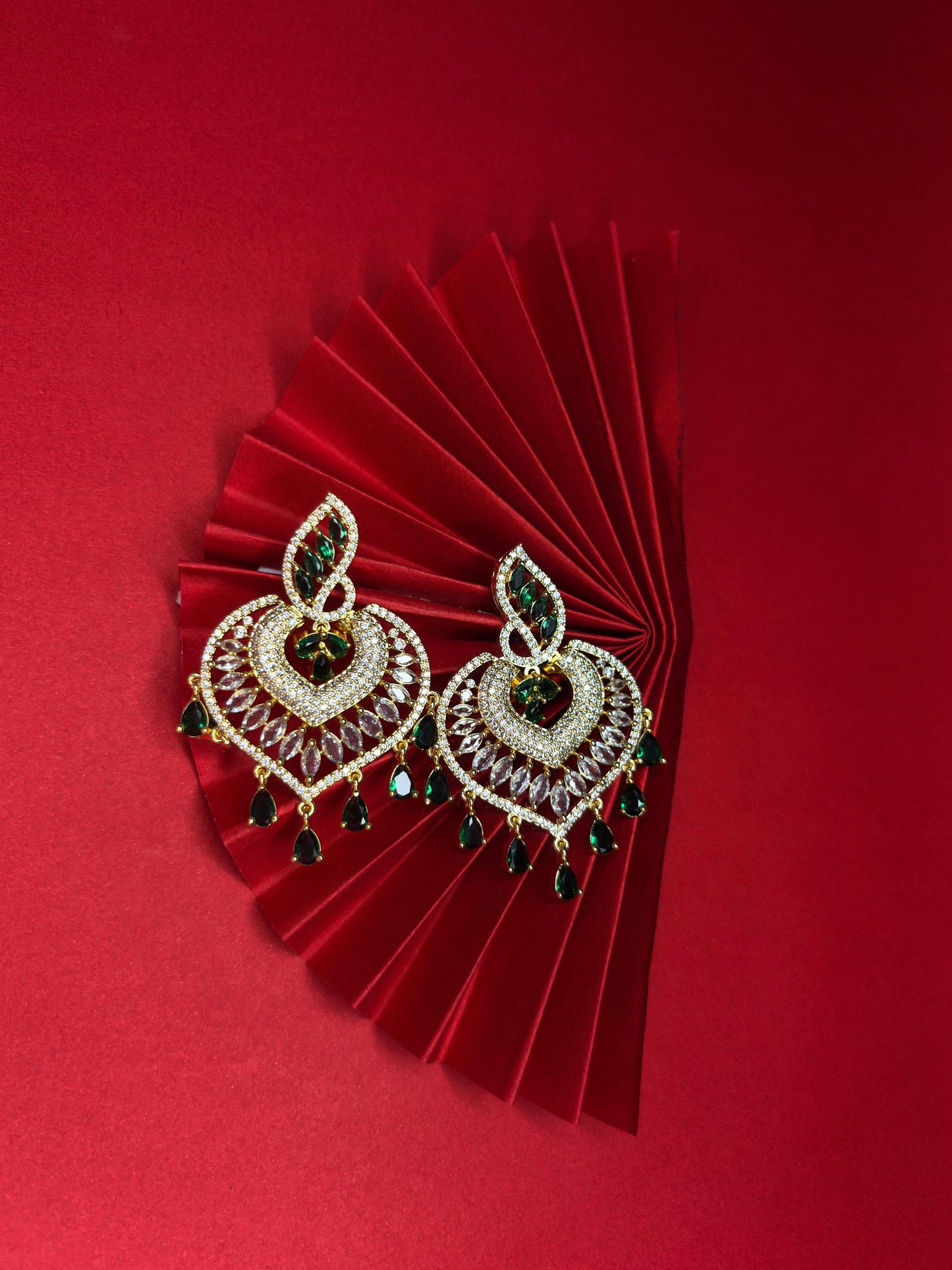 Emerald Gold Plated AD Earrings